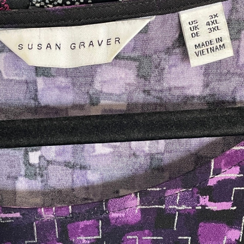 Susan Graver Womens Plus 3X Liquid Knit Purple Geometric Tunic Top Long Sleeve - Picture 3 of 8